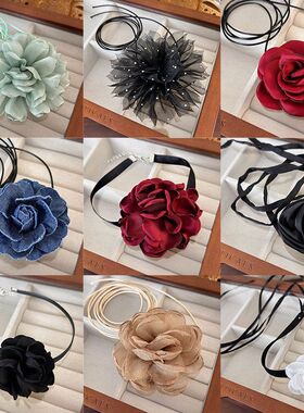 手工花朵项圈轻奢小众项链脖子配饰甜酷辣妹气质时尚锁骨链颈链女