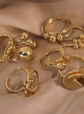 简约光面欧美跨镜饰品ins高级感素圈戒指几何金属感铜开口食指戒