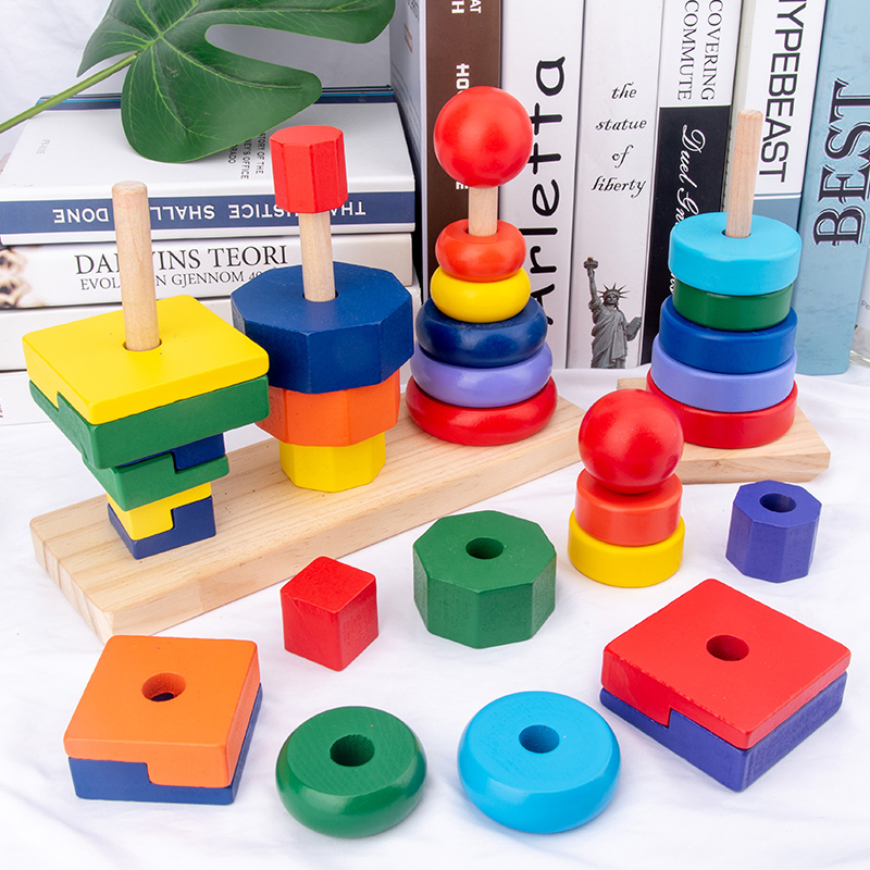 蒙氏教具三柱套塔几何形状配对彩虹叠叠乐套柱积木儿童益智玩具 - 图2