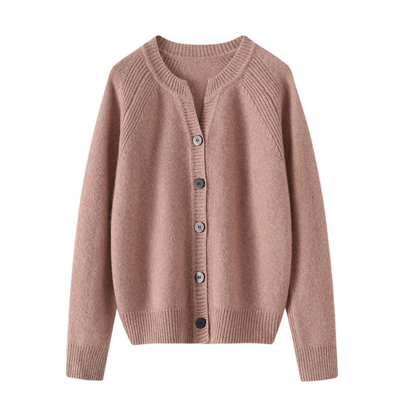 100%纯山羊绒衫女圆领开衫纯色长袖针织毛衣外套百搭2025秋冬新款,淘宝优惠券,粉丝福利购,淘宝优惠卷