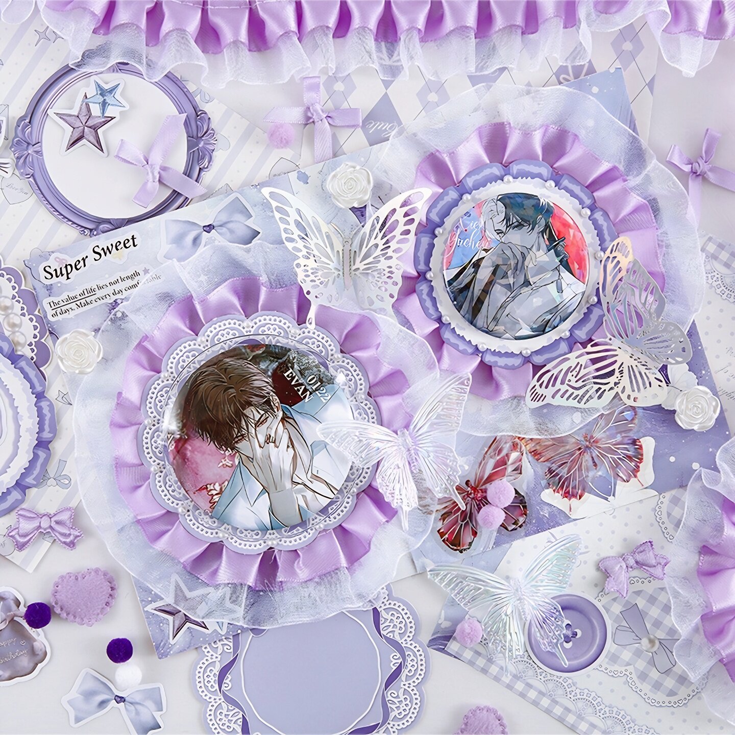 萌谷扎包丝带蕾丝diy痛包材料谷美贴纸素材纸背景纸紫色蓝色扎板,淘宝优惠券,粉丝福利购,淘宝优惠卷