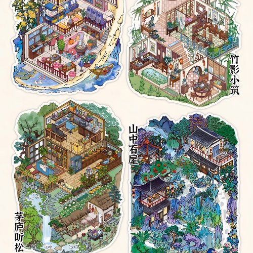 infeelme我的小屋第八弹2.5D造景贴纸可爱diy手工微缩场景贴画 - 图3