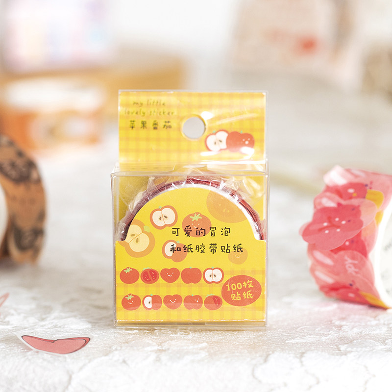 100张模切手账胶带可爱少女表情小花贴纸装饰素材ins风手