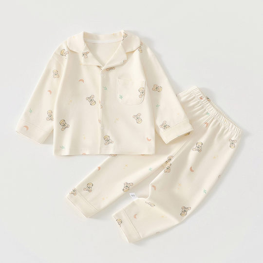 A类男童女童纯棉宝宝翻领家居服套装儿童四季款无骨睡衣分体套装