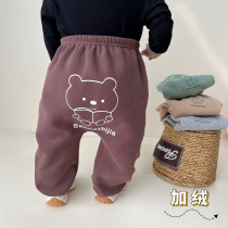 Baby Pants No Bones Pure Cotton Plus Suede Male And Female Baby Loose Large PP Pants Children Harun Big Fart Pants Autumn Winter