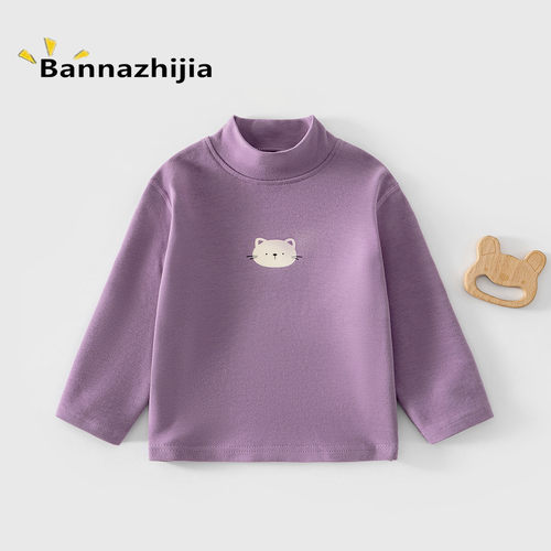 纯棉男女宝宝半高领打底衫无骨婴儿秋衣上衣秋冬男童女童儿童T恤 - 图2