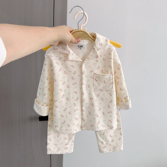 A类男童女童纯棉宝宝翻领家居服套装儿童四季款无骨睡衣分体套装