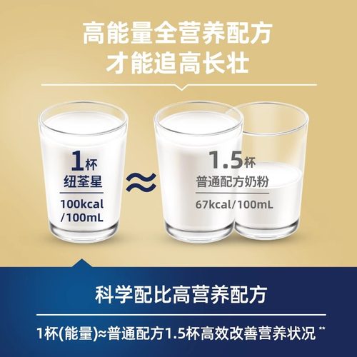 港版纽荃星1+追高长壮高能量壹加幼儿儿童2岁宝宝长高长肉奶粉3罐 - 图0
