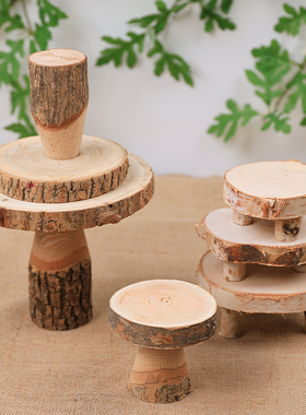 森系实木展示架幼儿园DIY摆件圆形小凳子植物角装饰植物角布置品