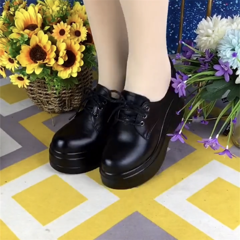 单鞋女真皮圆头深口小个子系带皮鞋女厚底高跟软皮坡跟增高松糕鞋,淘宝优惠券,粉丝福利购,淘宝优惠卷