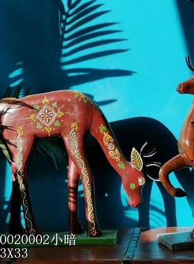 东南亚实木摆件手工雕刻，梅花鹿