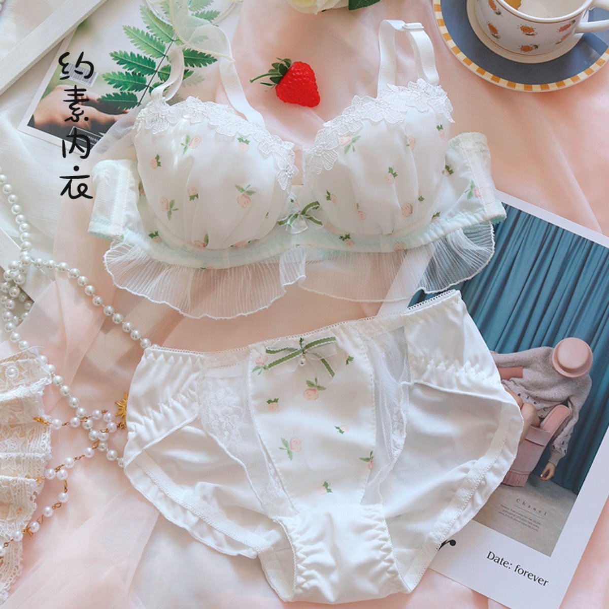 约素 甜心蜜桃~少女内衣日系女雪纺薄杯舒适有钢圈文胸套装大码,淘宝优惠券,粉丝福利购,淘宝优惠卷