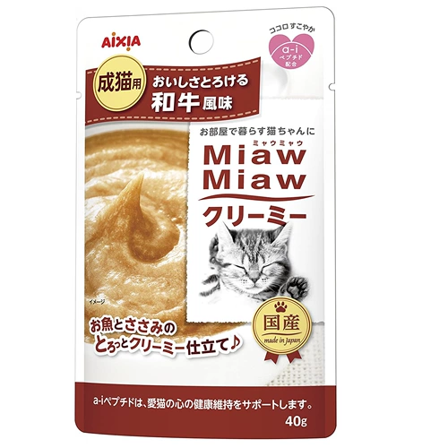 Япония импортировал Miawmiaw, штампованная кошачья закусочная кремовая сумка, куриные сладкие креветки и снежный краб, чтобы ухаживать за здоровьем сердца
