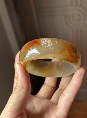 《画眉鸟》意境金灿灿水草玛瑙手镯 阜新本地玛瑙玉髓镯子宽条 54