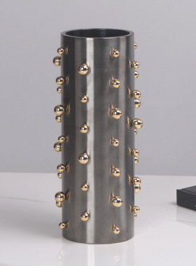 北欧轻奢花瓶瓶设计感家居圆珠圆柱型花器高级感摆件客厅插花装饰