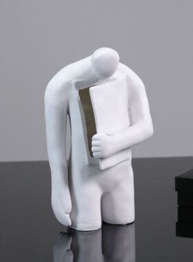 现代简约白色树脂开心人像人物摆件样板房书房客厅餐厅软装饰品