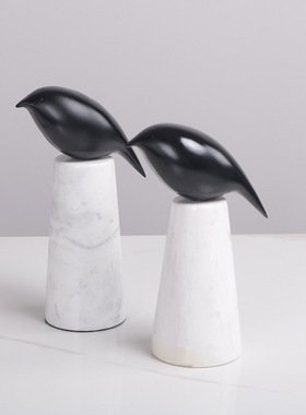 简约抽象黑色小胖鸟摆件 托盘 售楼处样板间书房家具家居软装饰品