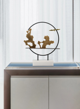 新中式风大理石造景软装茶几摆件