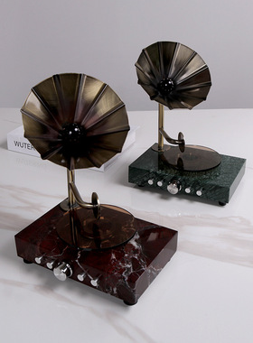 现代简约金属大理石音响功放留声机摆件样版房展厅橱窗售楼处饰品