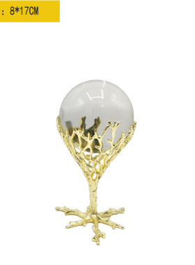 轻奢纯铜美式风书柜装饰品水晶球