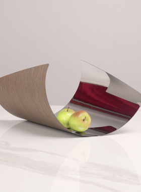 简约现代创意金属卷边木纹托盘摆件餐厅餐桌茶几装饰收纳盘摆设