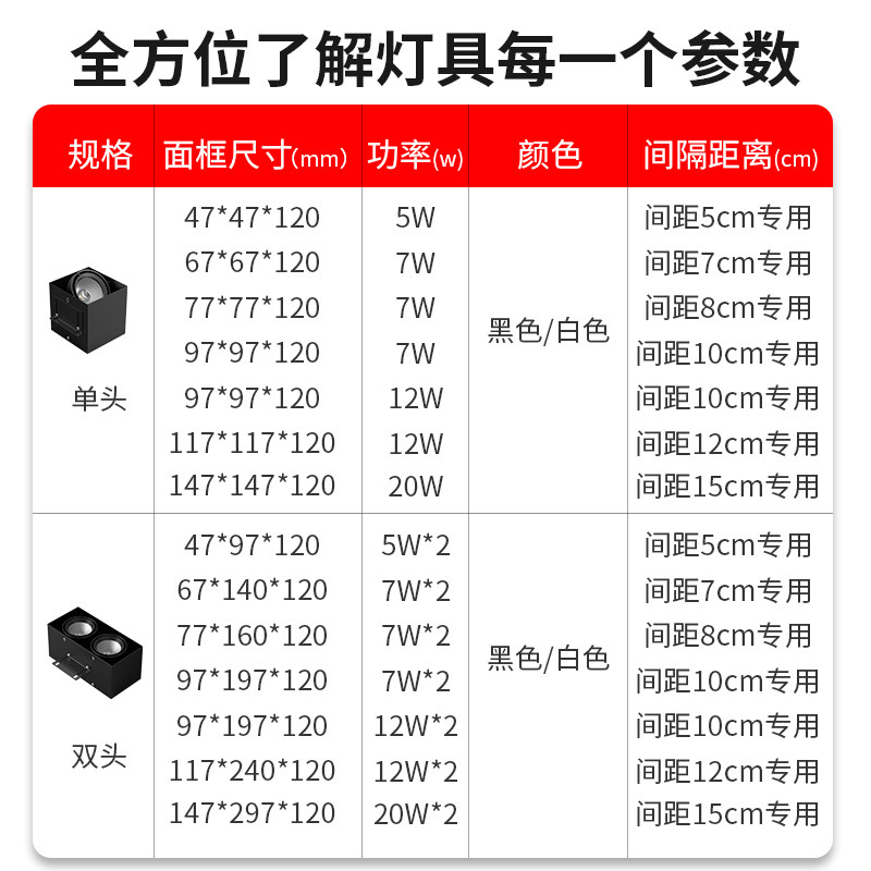 方通专用灯铝方通射灯筒灯吊顶专用灯LED格栅灯明装吊顶灯具,淘宝优惠券,粉丝福利购,淘宝优惠卷