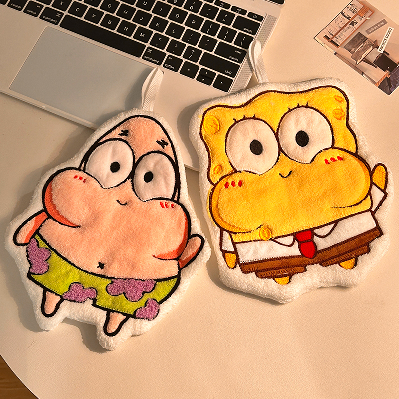 可爱海绵宝宝擦手巾家用挂式吸水不掉毛小方巾儿童毛巾厨房抹手布 - 图1