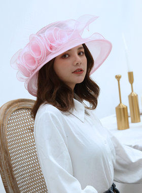 网纱礼帽外出英伦风女士夏季花朵