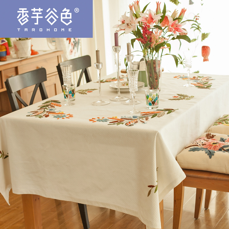 美式鄉村田園檯布餐桌布棉麻歐式家用繡花布藝蓋布長方形茶几桌布