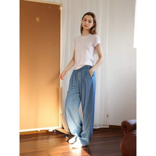 Pure white imitation linen texture slightly transparent thin style slightly loose shoulder round neck short-sleeved T-shirt for women's summer versatile top