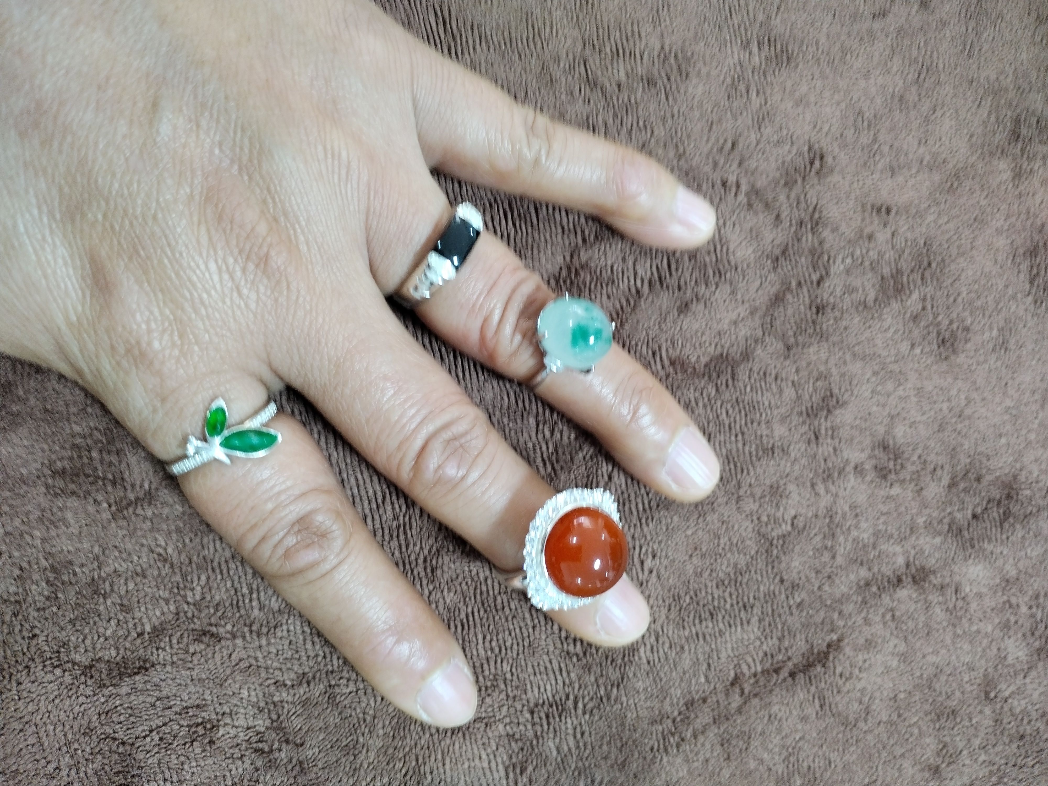 缅甸天然A货翡翠戒子 墨翠戒指 玉戒 - 图2