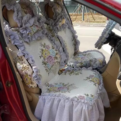 订制欧式女神全包通用汽车坐垫座垫杭绣女士四季时尚花边蕾丝座套 - 图0