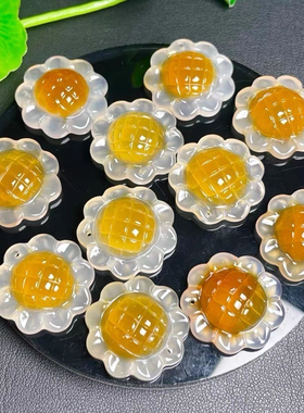 新款玛瑙吊坠玉髓俏色太阳花一举夺魁挂件向日葵女士简约挂件项链