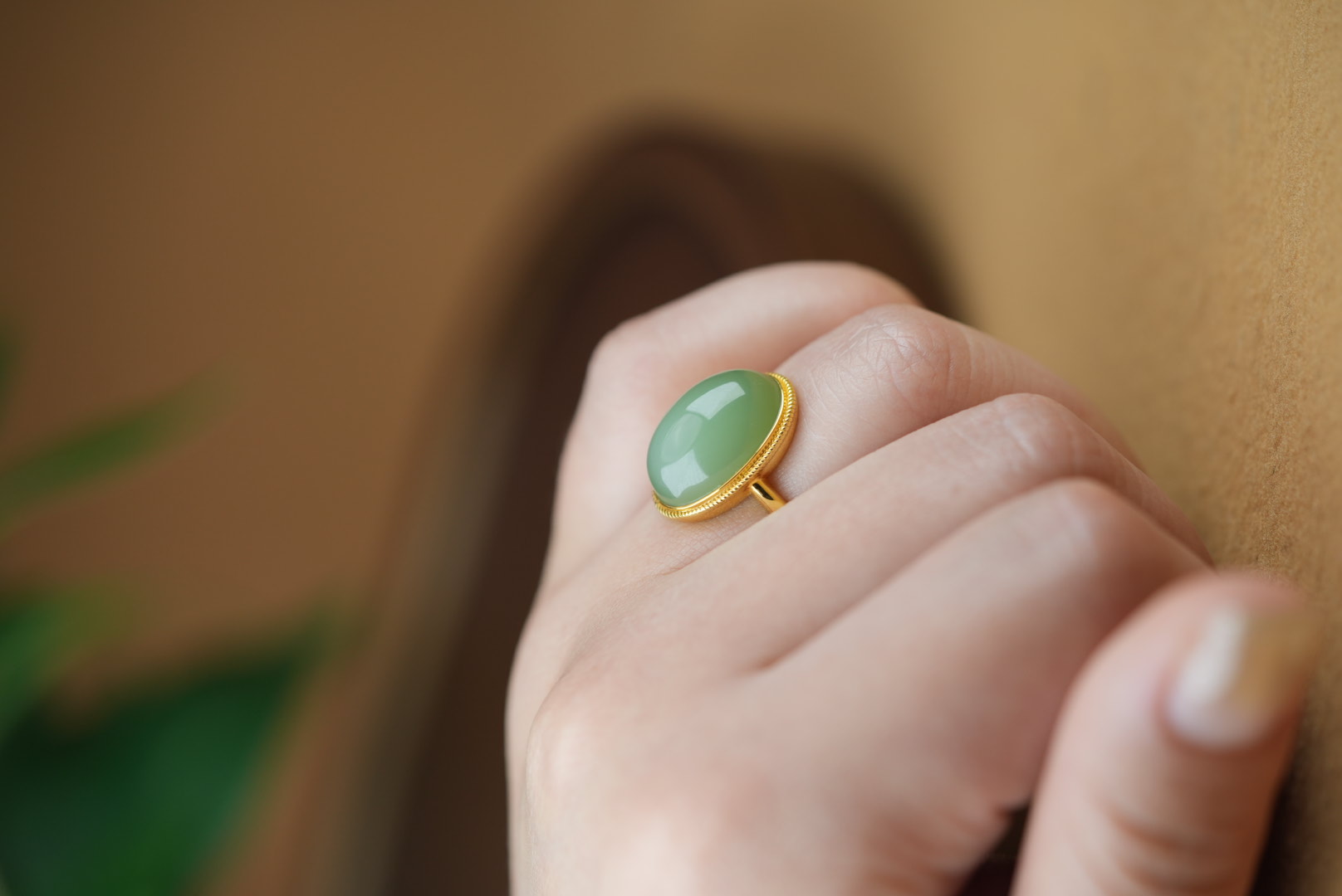 18k gold inlaid Russian jasper pink green fluorescent egg ring duck egg blue women's ring