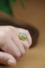 18k gold inlaid Russian jasper pink green fluorescent egg ring duck egg blue women's ring