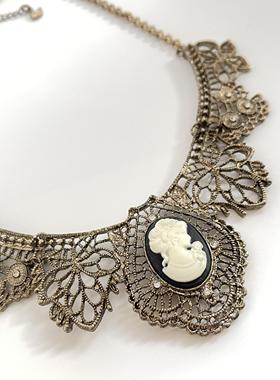 闪钻镂空衬衣假领子短项链毛及链