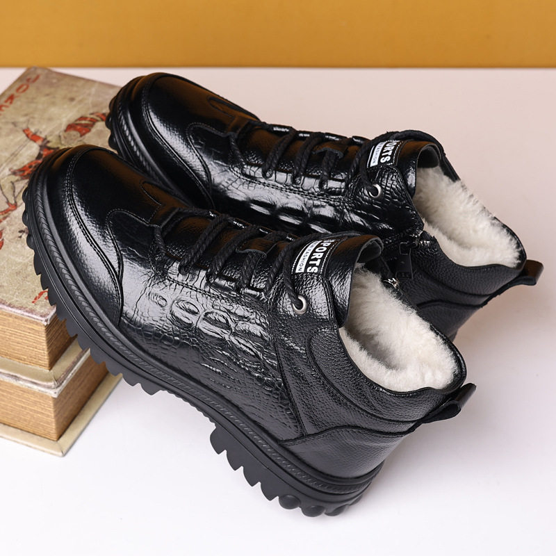 羊毛潮流棉鞋冬季加绒加厚保暖皮质绑系绳头层牛皮高帮男生鞋防滑,淘宝优惠券,粉丝福利购,淘宝优惠卷
