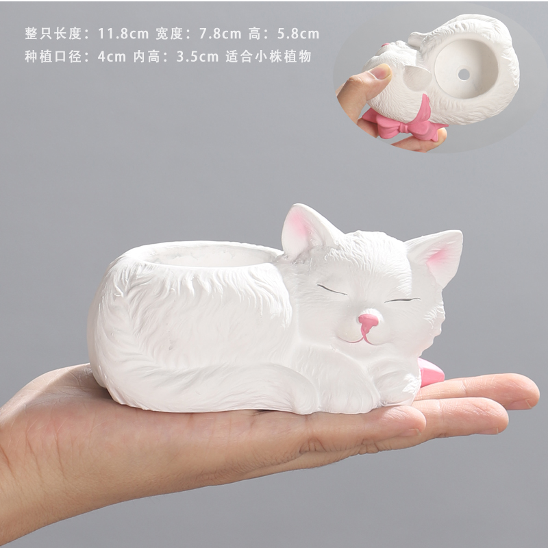 新品可爱猫咪花盆陶泥动物造型创意个性多肉绿植生石花迷你拇指盆 - 图1