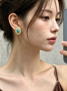 小红书爆款异域风绿松石吊坠项链高级感满圈镶锆松石耳钉首饰套装