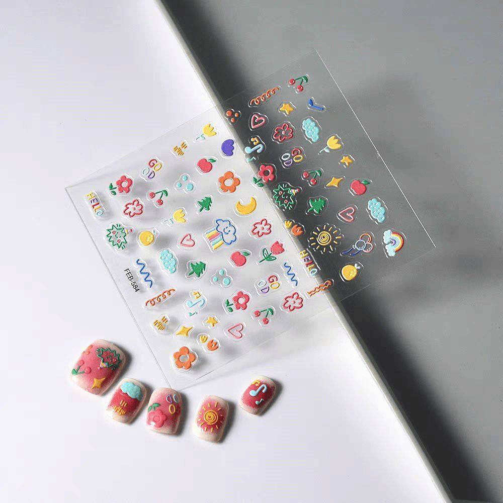 可爱美甲贴纸小红书新款多巴胺同款童趣浮雕立体卡通指甲花朵云朵,淘宝优惠券,粉丝福利购,淘宝优惠卷