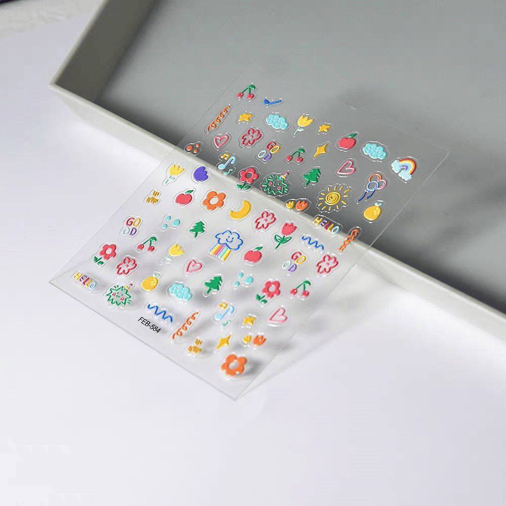 可爱美甲贴纸小红书新款多巴胺同款童趣浮雕立体卡通指甲花朵云朵,淘宝优惠券,粉丝福利购,淘宝优惠卷