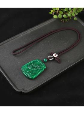 原创新款秋冬长版毛衣炼干青玉石复古龙凤牌吊坠简约气质项链挂件