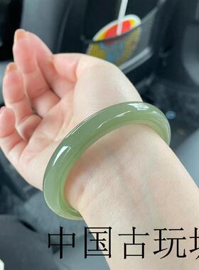 新疆和田玉色高端阿富汗玉手镯湖水绿玉镯圆条湖水绿玉镯晴水女镯