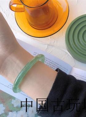 高端冰种孔雀绿绿草莓晶细圆条手镯女叮当镯玉镯绿色水晶饰品镯子