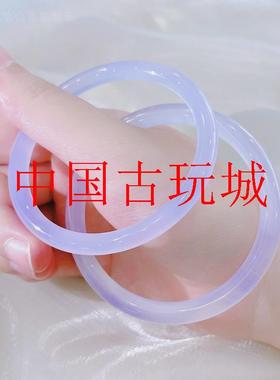 浅紫满色一步一响少女叮当美人镯高冰透玛瑙紫罗兰玉髓手镯女饰品