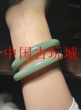 新疆老料天空且末蓝和田玉湖水绿手镯轻奢鸭蛋青细圆条手镯美人镯