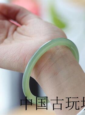和田玉青海料手镯青白玉晴水手镯秀气精致小巧玉镯高端精品玉手镯