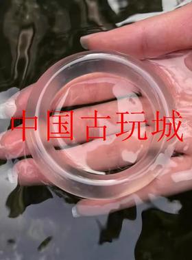 精选独龙玉胖圆条翡翠色玻璃冰种手镯玉石白冰白月光镯子送礼饰品