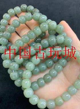 和田玉且末蓝老型珠手串青白玉散珠配珠晴水色圆珠子玉手链男女款