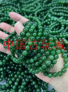 新疆和田玉碧玉手串菠菜绿带黑点圆珠子厂家直供串珠新中式玉手链